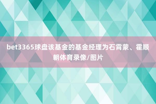 bet3365球盘该基金的基金经理为石霄蒙、霍顺朝体育录像/图片